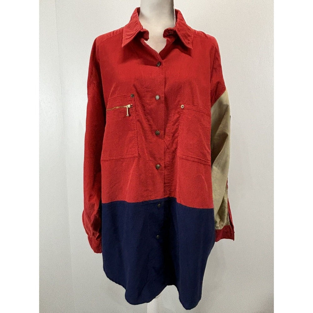 NEW! Vtg Backroad Blues Corduroy Button Up Shirt Sz 24W Plus Colorblock 90's